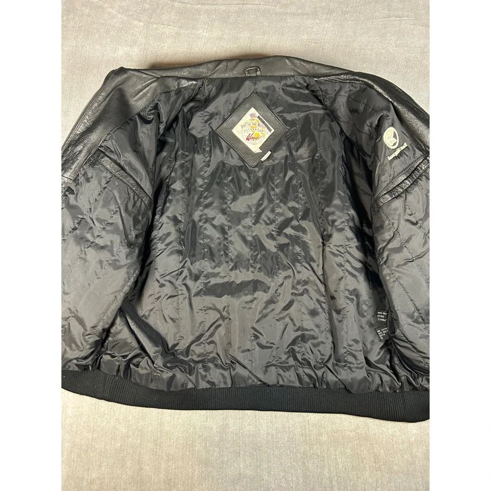 Top of the World Wiman Mens Black Leather Bomber Jacket XXL Best Disposal Logo